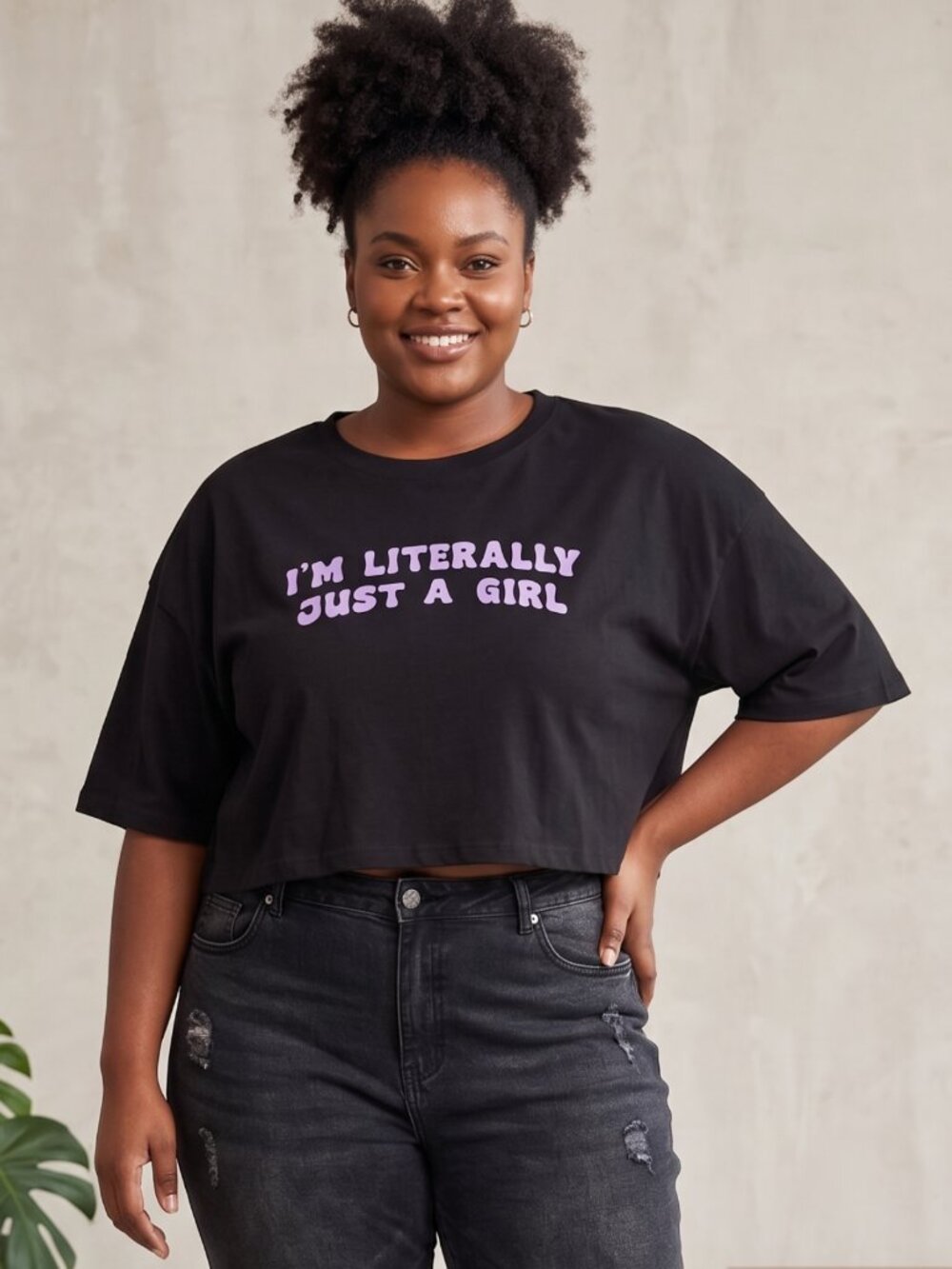 NWOT Lovely Wholesale Black Purple I’m Literally Just A Girl Crop Top XL
